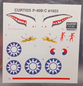 Academia | Nº Calcomanías Tomahawk 1655 | 1:72 Curtiss P-40B - Imagen 1 de 1