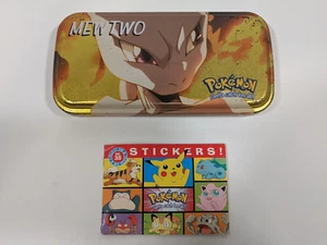 Pokémon MewTwo 1999 Empty Tin Case & Pokémon 1999American Greetings Sticker Book - Picture 1 of 21