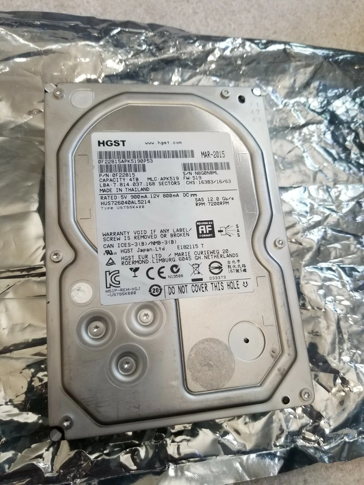 HGST Ultrastar 7K6000 HUS726040AL5214 0F22815 4TB SAS 3.5” LFF 12Gbps 128MBCache - Image 1 of 1