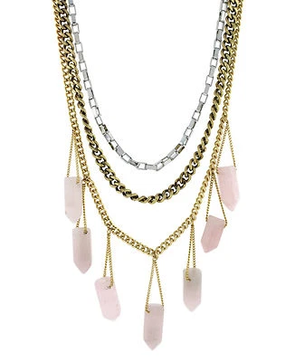 Collar BCBGeneration Rosa Cuarzo Picos Capas Cadena Tri Tono 26'L NUEVO Foto 1 de 4