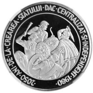 ROMANIA Silver 50 Lei 1983 NGC PF69UC '2050th Anniversary of First Indep.State' - Picture 1 of 3
