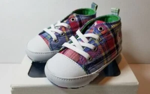 RALPH LAUREN LAYETTE Infant Harbour Sapphire Plaid Shoes - Sz 4 - Picture 1 of 9