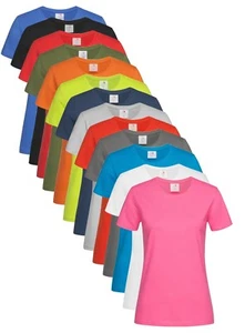 Womans Ladies Womens Fit Plain Cotton Short Sleeve Crew Neck Tee T-Shirt Tshirt - Picture 1 of 26