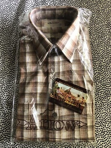 ARROW Men’s Vintage 90’s Flannel Shirt Brown Plaid Check NOS ~ NIP ~ 100% Cotton - Picture 1 of 4
