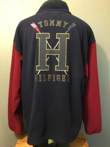 Vtg 90s Tommy Hilfiger Color Block Fleece Jacket Sweatshirt Mens XXL Spell Out - Picture 1 of 10