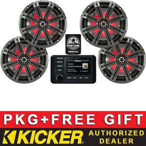 KICKER KMC4 DIGITAL MEDIA RECEIVER MARINE AUDIO PACKAGE+6.5 LED SPEAKERS 2 PAIRS - Picture 1 of 7