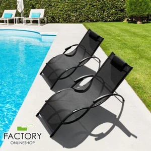 2x Outdoor Chaise Lounge Chair Patio Reclining Folding Beach Sun Lounger Pool - Picture 1 of 26