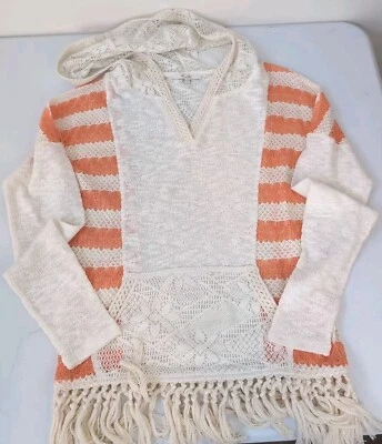 Miss Me Hooded Sweater Womens Medium Orange Crochet Size Small - Image 1 of 4