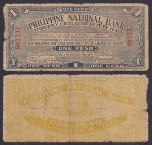 WW2 US Philippines 1 Peso PNB CEBU Countersigned used in Leyte Emergency Note #2 - Picture 1 of 5