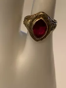 10k YELLOW GOLD LAB CREATED RUBY ESTATE RING - Picture 1 of 5