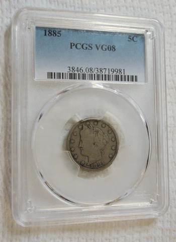 Summer Price Break !! Original 1885 PCGS VG08 Liberty Nickel - Key Date Coin Cover