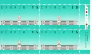 PLATE #1 CANADA - SCOTT 1183 - VFNH - UR $5 PLATE BLOCK - ARCHITECTURE 1990 - Picture 1 of 1