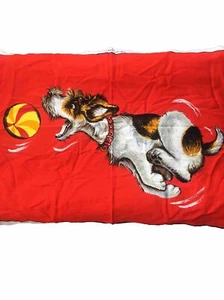 Vintage 1970’s Panel Time Dog Chasing A Ball Fabric Panel Wesco Reltex 28” X 20” - Bild 1 von 3