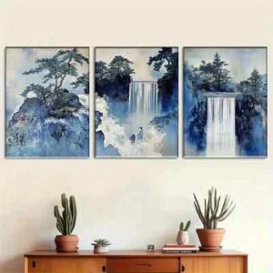 3pcs Waterfalls Pine Trees and Solitary Perfect Wall Art Canvas Framed 50x70cm - Picture 1 of 3