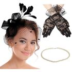 Derby Pillbox Hat Bowknot Fascinator Party Women Fascinator Gloves Necklace