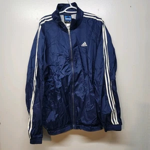 Adidas VTG 90s Navy Blue Windbreaker Full Zip Jacket Mens Size XL Three Stripe - Picture 1 of 4