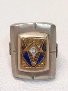 VTG 1940s Masonic Ring Mexico Nickel Copper Alloy Blue Enamel Freemason Sz10 - Picture 1 of 8