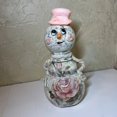 altered art CHRISTMAS SNOWMAMA prmtv vintage Look OOAK Mixed Media SheShe whimsy - Image 1 of 4
