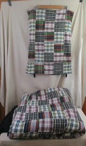 Vtg Tommy Hilfiger Full/Queen Patchwork Plaid Comforter Quilt W/Pillowcase - Picture 1 of 9