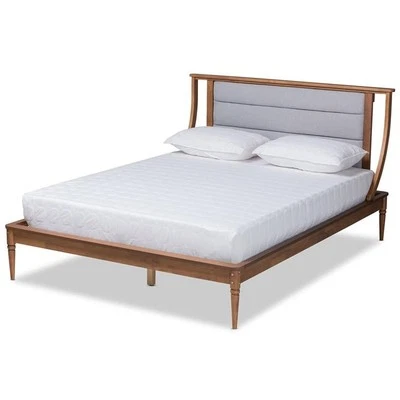Cama plataforma tamaño king Baxton Studio Regis gris claro y marrón acabado madera Foto 1 de 4