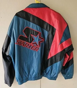 Chaqueta de Cuero Starter Para Hombre XL Hecha en Corea Años 90 De Colección Rojo Teal Negro Forrada con Cremallera - Imagen 1 de 11