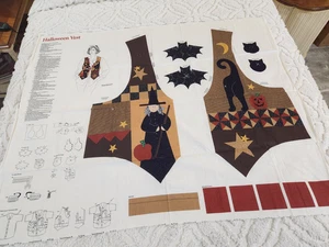 Halloween Cut And Sew Vest Dream Spinners Panel Black Cat Witch Bats 1980's - Picture 1 of 8