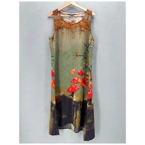 Citron Santa Monica Floral Print Dress Sleeveless Midi Green Artsy Womens L - Picture 1 of 10