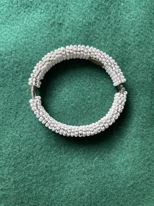Vintage Miriam Haskell Seed White Bead Oval Bangle Signed - Picture 1 of 9