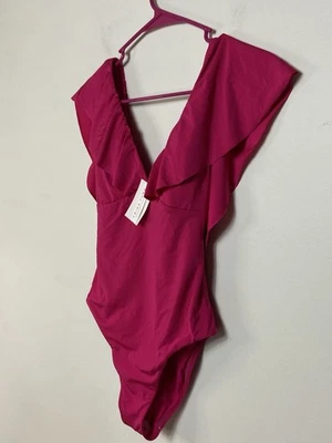 Trina Turk цельный купальник фуксия оборки v-образным вырезом размер 6 новый с Ярлыками новый - Изображение 1 из 4
