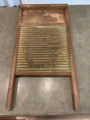 Vintage The Home Crest Brass And Wood Washboard Home Crest Co Primitive Laundry  - Image 1 of 4