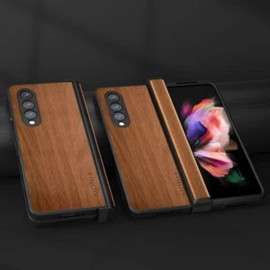 Case For Samsung Galaxy Z Fold 4 3 5g Bamboo Wood Pattern Pu Leather Cover - Picture 1 of 14
