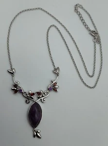 Vintage Purple Stone Red Filigree Sterling Silver Pendant Necklace 925 - Picture 1 of 5