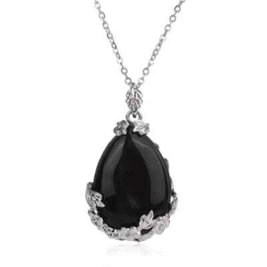 New Natural gemstone black onyx floral design drop shape pendant - Picture 1 of 1
