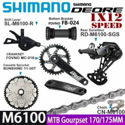 SHIMANO DEORE M6100 12 Speed Groupset Shifter Chain Cassette FOVNO CRANKSET MTB - image 1 of 4
