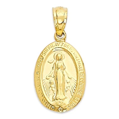 Solid Gold Miraculous Medal Pendant in 10k or 14k, Guadalupe Pendant - Image 1 of 4