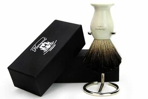 100% Black Badger Hair Men's Shaving Brush In White & Brush Stand For Men - Picture 1 of 1