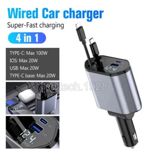4 IN 1 Retractable Car Charger Cable Dual Port USB-C PD Fast Charging Adapter AU - Picture 1 of 10
