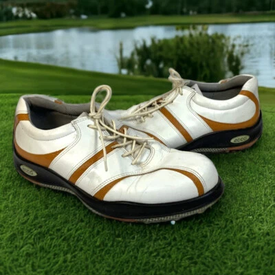 ECCO 高尔夫鞋女式 8 码 EU 39 白色橙色皮革系带软钉 — 第 1/4 张图片