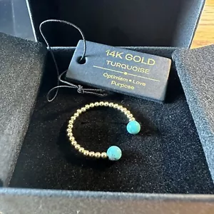 Anello in oro 14 carati aperto con perline turchese regolabile nuovo con etichetta nuovo con scatola - Foto 1 di 7