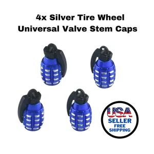 4x Blue Grenade Tire Valve Stem Caps Universal Standard Fitting for Car or Truck - Picture 1 of 4