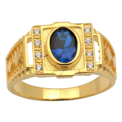 Anillo de plata de ley 925 tono oro para hombre 7x9 mm ovalado circonita cúbica punta inferior Foto 1 de 4