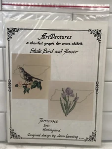 Pájaro estatal con patrón de punto de cruz y flor de Tennessee ruiseñor e iris - Imagen 1 de 3