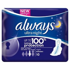 Always Ultra Sanitary Towels Night 10's sanitary pads 10 x 5 packs