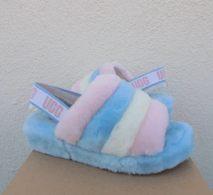 UGG PRIDE STRIPES FLUFF YEAH SLIDE SHEEPSKIN SLIPPER SANDALS, US 8/ EUR 39 ~NIB - Picture 1 of 6