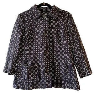 Talbots Navy Blue And White Geometric Thick Knit Front Pockets Coat Jack 14P - Picture 1 of 10
