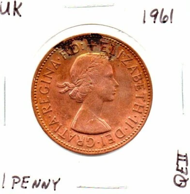 Reino Unido Gran Bretaña 1 centavo 1961 Reina Isabel II similar a la foto Foto 1 de 4