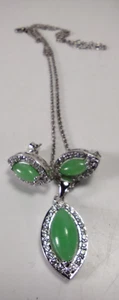 White Gold Filled Apple Green Chrysoprase Necklace with Matching Earrings - Picture 1 of 9