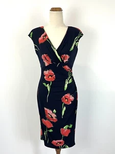 Lauren Ralph Lauren Womens Dress 0 AU 8 Navy Blue Floral Pencil Stretch Office - Picture 1 of 11
