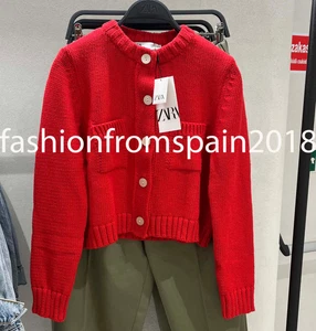 ZARA NEW WOMAN KNIT CARDIGAN WITH POCKETS JACKET RED S-XL 6771/027