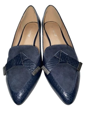 The Limited 9.5 Mocassim Marinho Falso Pele de Cobra Alça de Metal Hardware Detalhe - Imagem 1 de 4